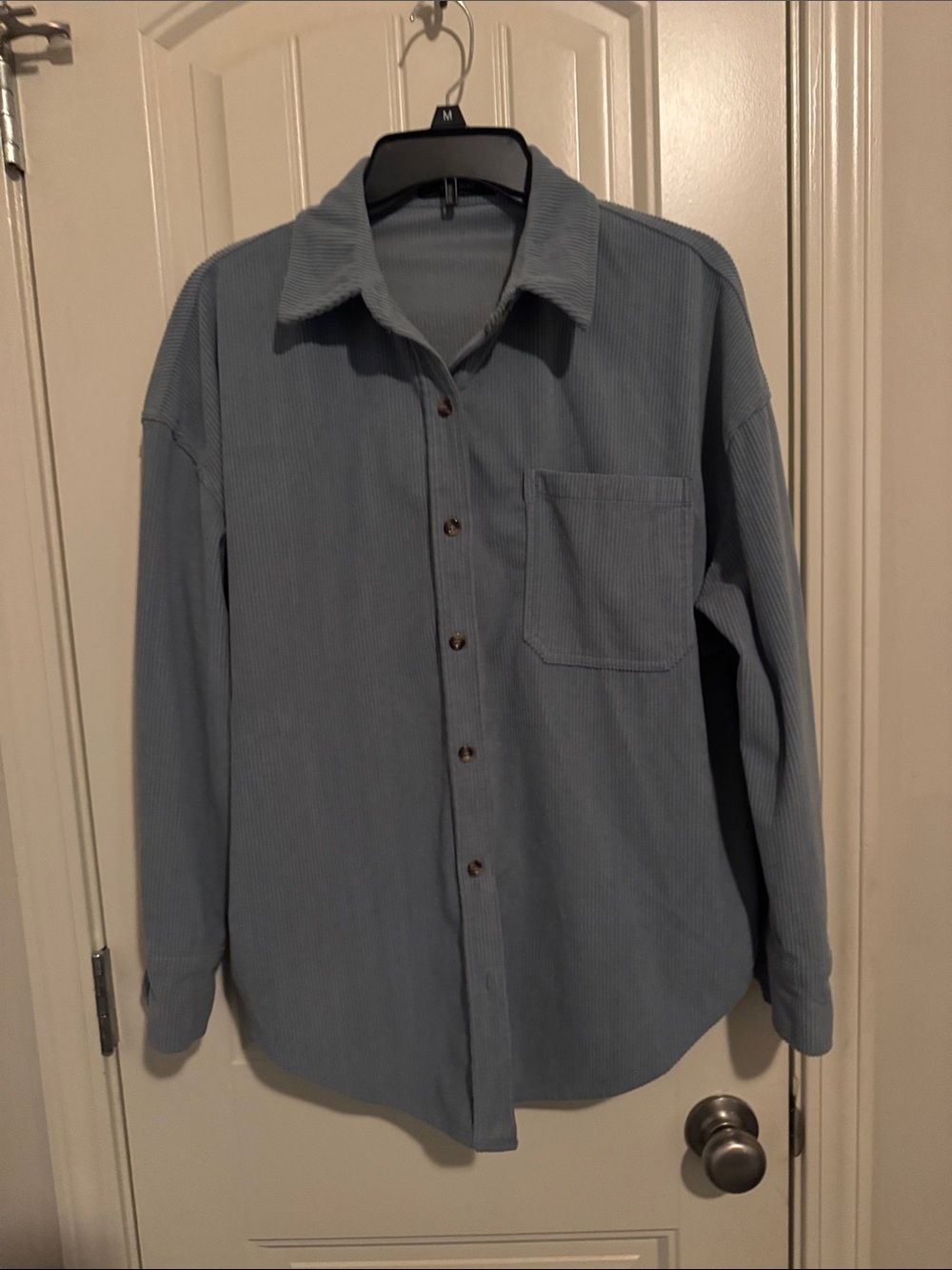 Relaxed Ribbed Button-Down Shirt in Slate Blue